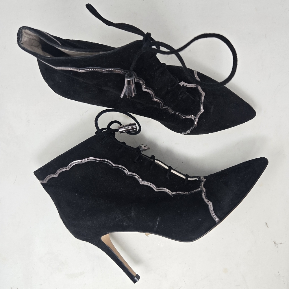Boden Black Lace-Up Pointed Toe Heels Women's Size 39EU